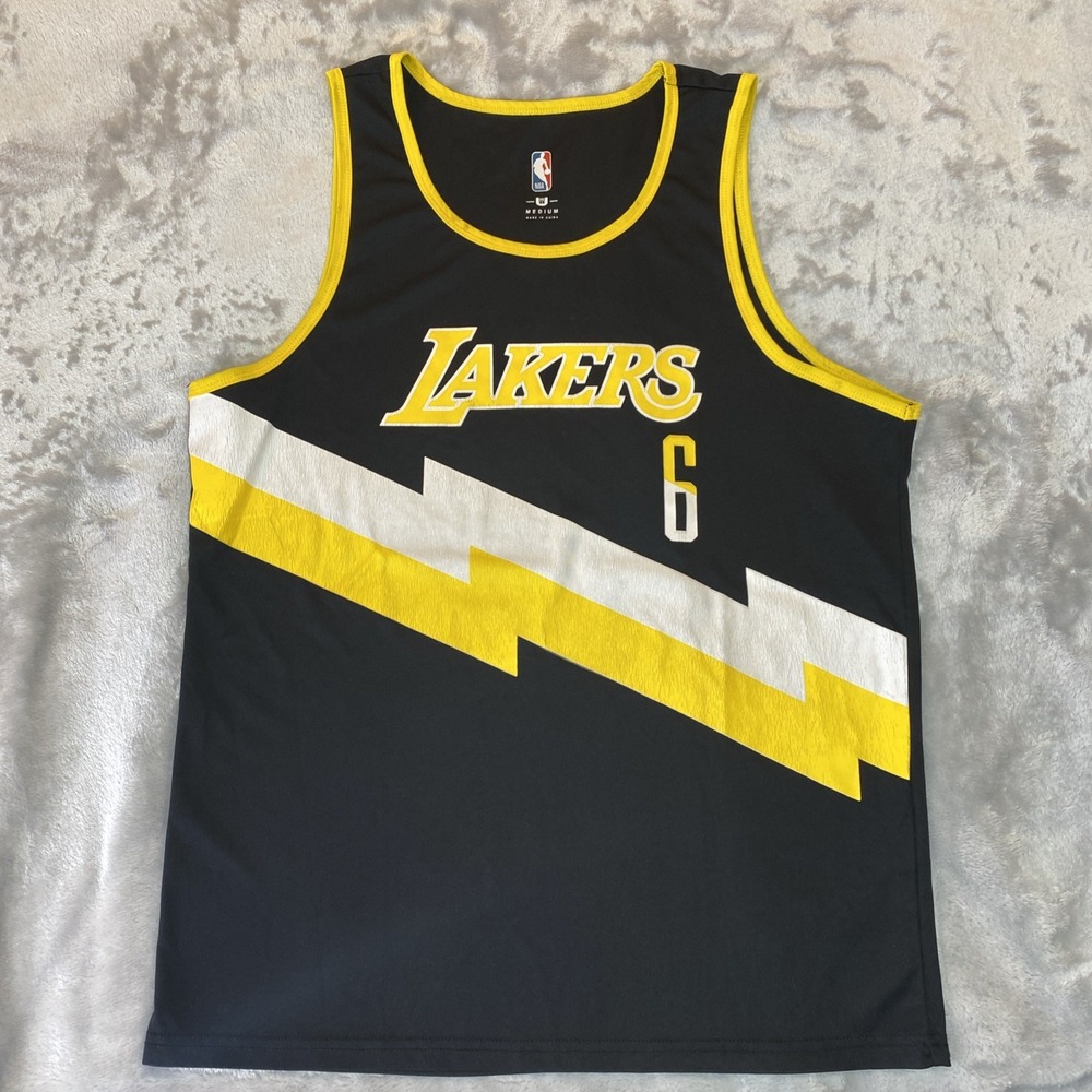 NBA Basketball Jersey Men Medium Black LeBron James 6 Lakers Lightning Bolt Tank